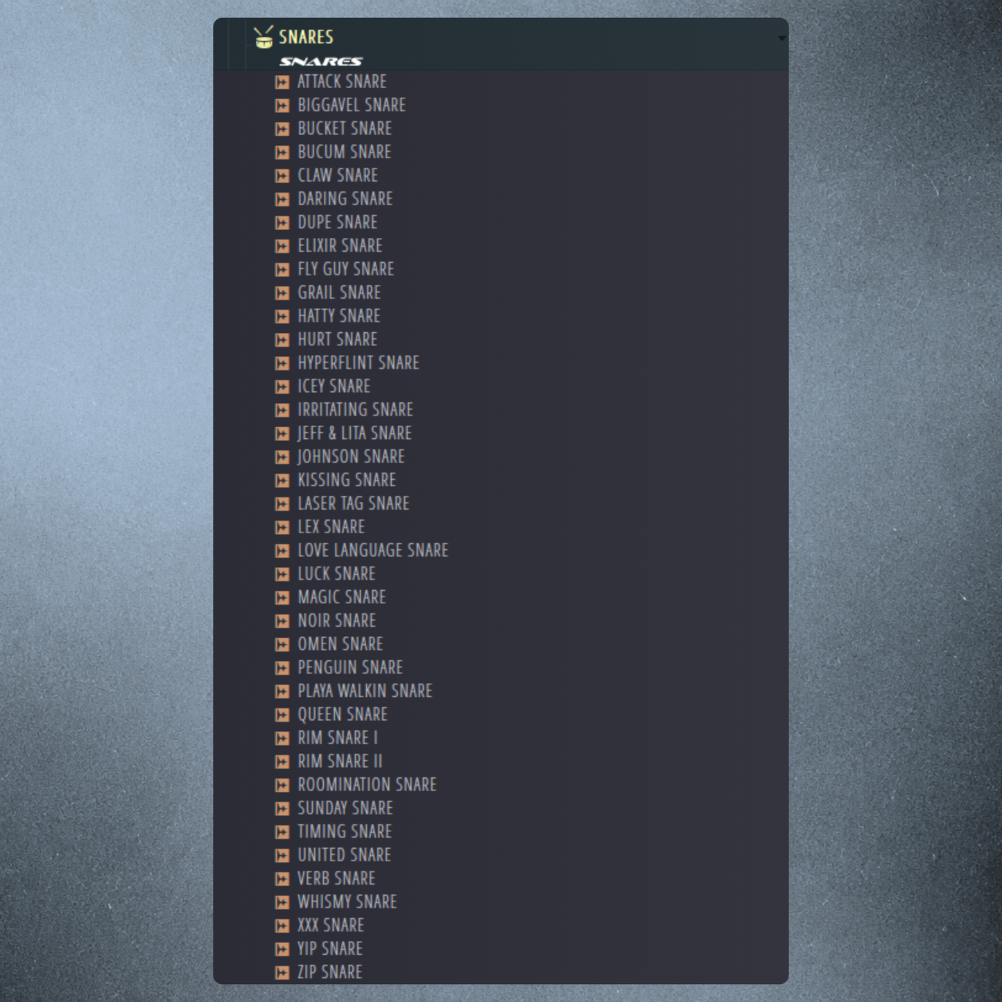 39 snares in the CONCRETE Drum Kit