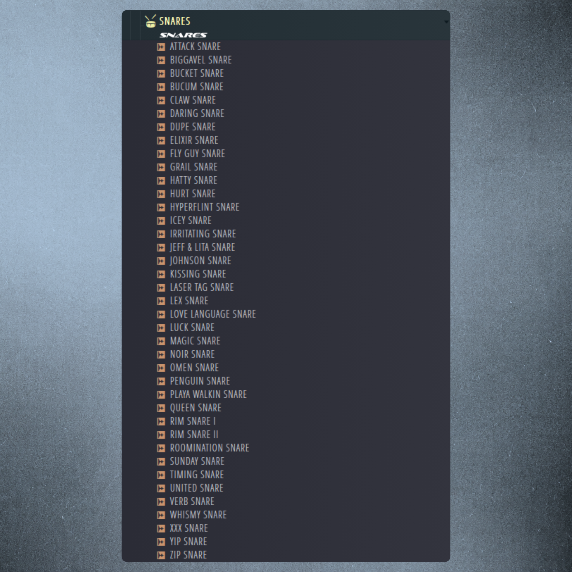 39 snares in the CONCRETE Drum Kit